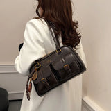 Women’s Coffee Brown Multi-Pocket Shoulder Bag | Vintage PU Leather Crossbody
