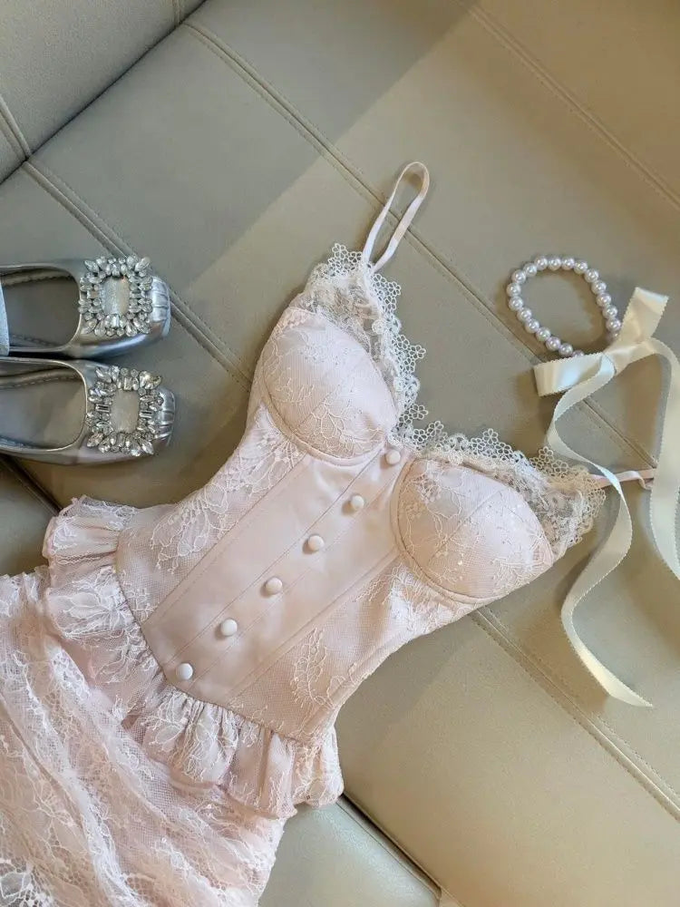 2026 Summer Sweet Pure Desire Style Party Outfit New Sexy Camisole Top + Bodycon Skirt Suit France Elegant Two Piece Set 2026