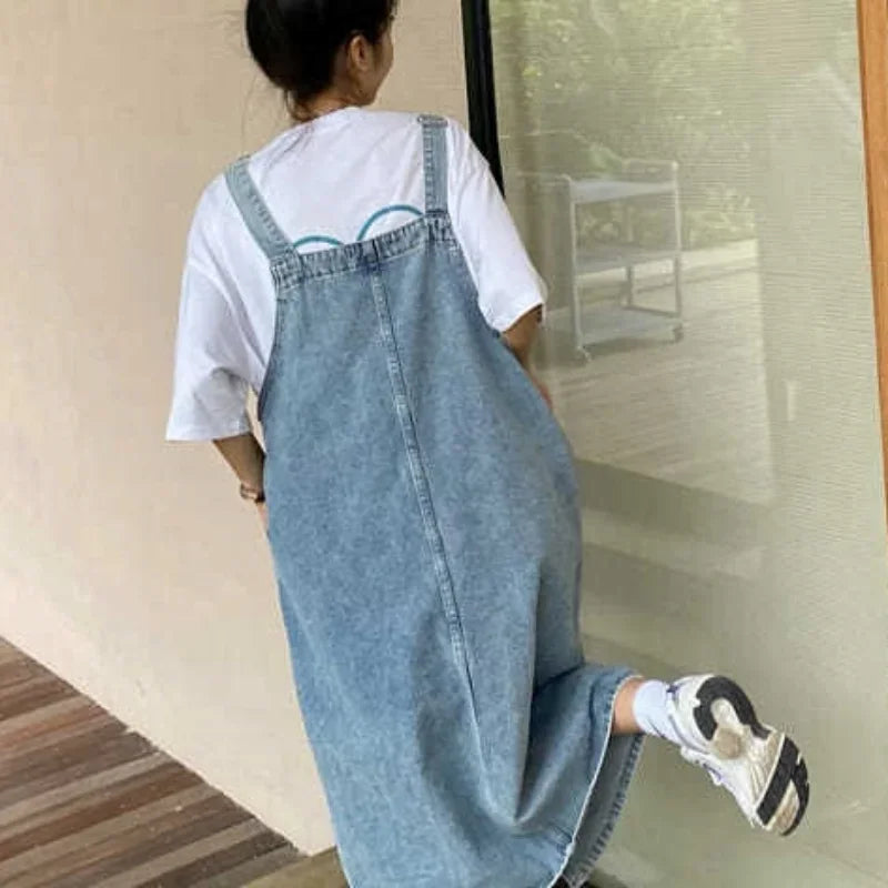 Women's Denim Spaghetti Strap Overall Dress