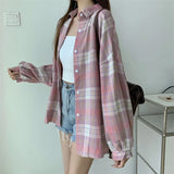Vintage Plaid Long-Sleeve Blouse