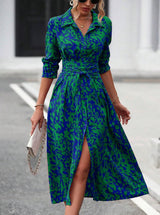 Elegant Print Belted Midi Dress