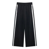 2024 New Women Casual Black Trousers Suits Sports Short Jacket + Female Vinatge Black White Patchwork Baggy Pants Street
