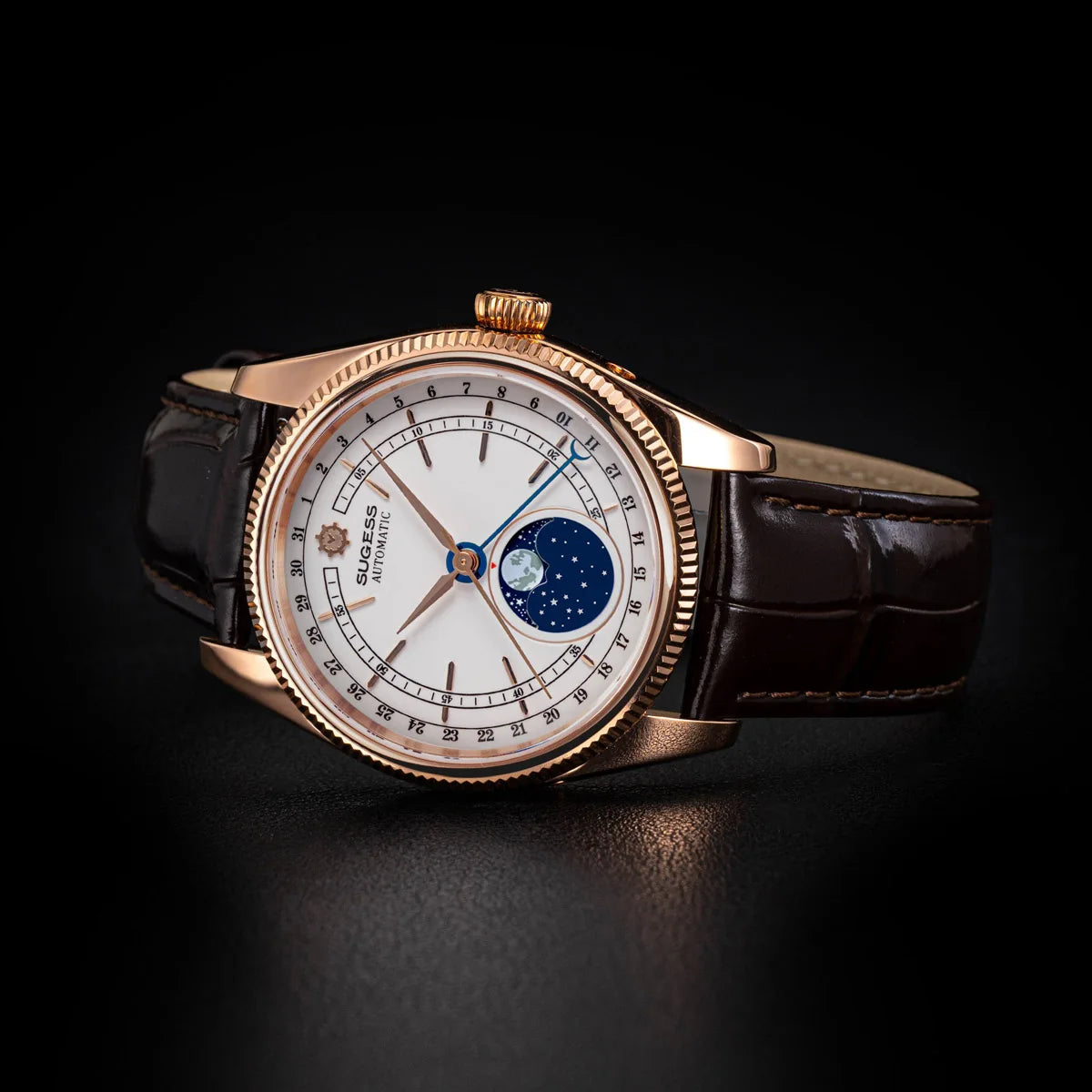 Sugess 40mm Watch of Men Moonphase Automatic ST2108 Movement Sapphire Crystal Mechanical Wristwatches Waterproof Date S452