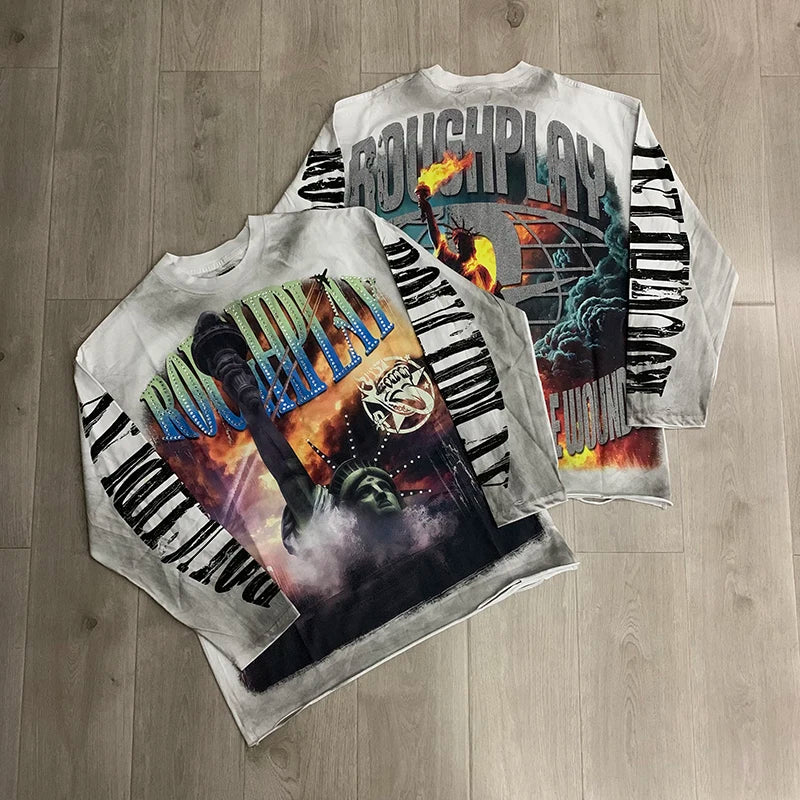 Retro Goddess Print Long Sleeve Tee – Men's Relaxed Fit