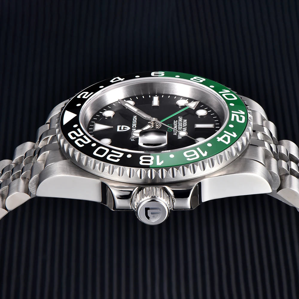 PAGANI DESIGN 40mm Automatic GMT Wristwatch Stainless Steel Waterproof Men Watch Top Brand Mechanical sports Watches Men PD-1662