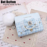 Kawaii Sweet Japanese Lolita Bow Wallet JK Harajuku Y2K Lace Rhinestone Short Wallet Mini Purse Card Holder Women Girls Gift