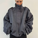 Fashion Short Woolen Coat Women Stand Collar Single-breast Full Sleeve Loose Pocket Jacket Female 2026 Autumn Solid Lady Outwear