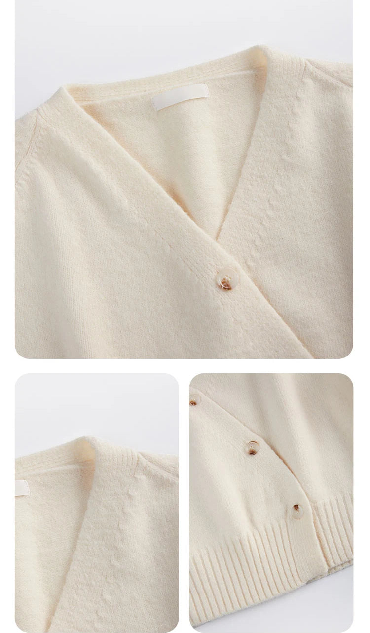 Women's Autumn V-Neck Cashmere Blend Cardigan – USA-Made Loose Knit Sweater