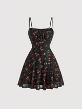 Cherry Print Vintage A-Line Sundress | Y2K Summer Party Style
