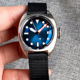 36mm Military Diver Mechanical Watch Men NH35 AR Domed Sapphire Sunburst Green/Red/Blue Big Crown Sport Nylon