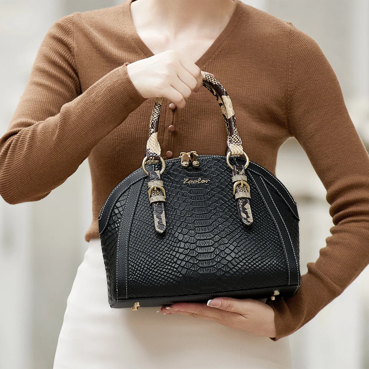 ZOOLER Women First Cow Genuine Leather Handbag Elegant Single Shoulder Bag Business Women Large Purses Saddle Black New#YC336