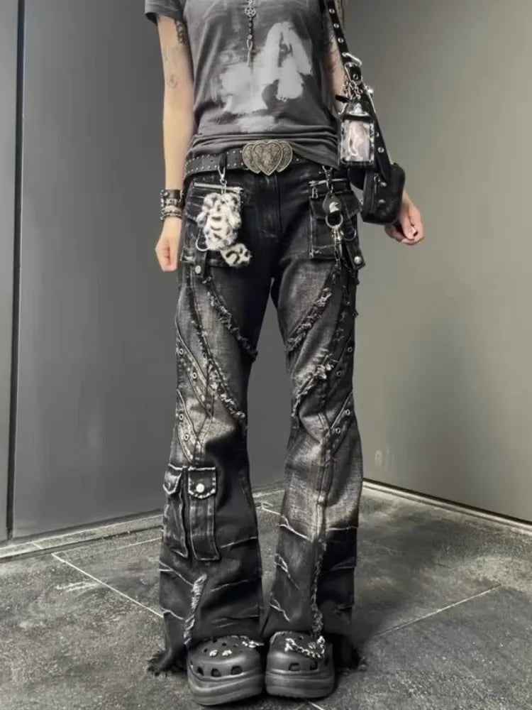 Y2K Low-Waist Flare Cargo Jeans