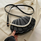 Durable Cute Shell Shoulder Bag Minimalist with Pearls Design Crossbody Bag PU Leather Pearl Decorated Handbag for Women Girls
