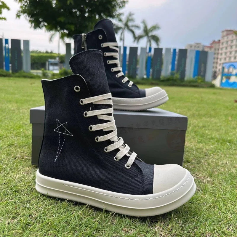 Ro Classic Design Black Canvas Boot High Top Shoe Men Casual Shoes Luxury Zipper Women Sneaker s Ankle Boots Sneakers