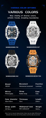 Luxury Automatic Skeleton Watch – Waterproof Silicone Sport Wristwatch
