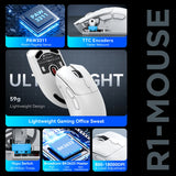 Attack Shark R1 Wireless Gaming Mouse Tri Mode 2.4G Bluetooth Wired 18K DPI 1000Hz PAW3311 Sensor 59g Lightweight Rechargeable