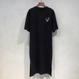 2025 Plus Size Summer Women's Smiley Side-Slit T-Shirt - Casual Loose Fit Dress