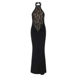 Lace Halter Backless Maxi Dress - Off-Shoulder Bodycon Party Gown