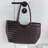 Luxury Designer Genuine Leather Cowhide Hand-woven Tote Bag High Quality Vintage Women's  Vacation Travel Beach Shoulder Bag