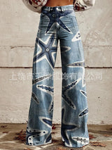 Women's 3D Print Wide-Leg "Jeans" – Trendy Low-Waist Flare Pants