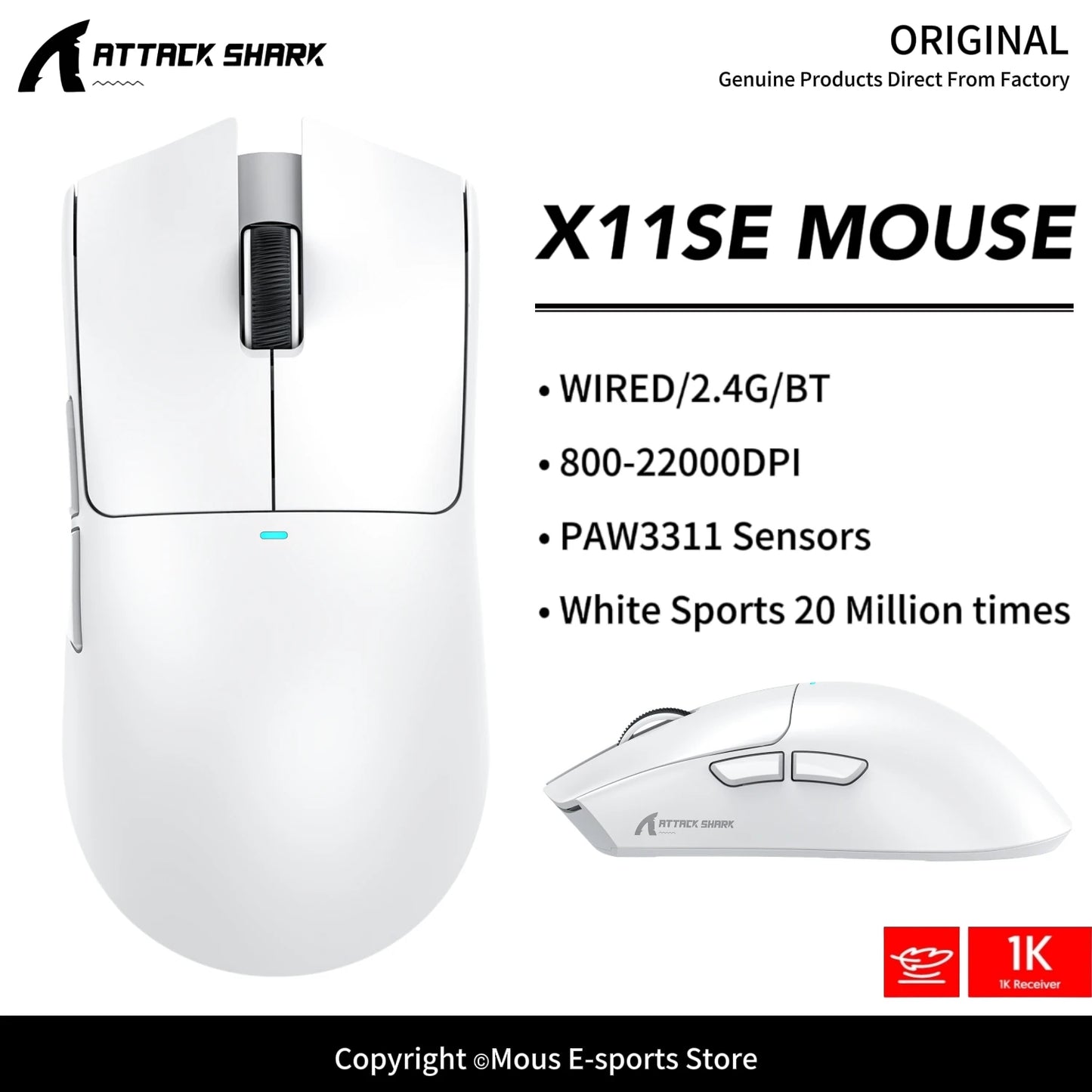 X11 ATTACK SHARK X11SE Bluetooth Gaming Mouse PAW3311 Sensor 22000DPI Macro Drivers and 1000 Hz Polling Rate for Wireless Mouse