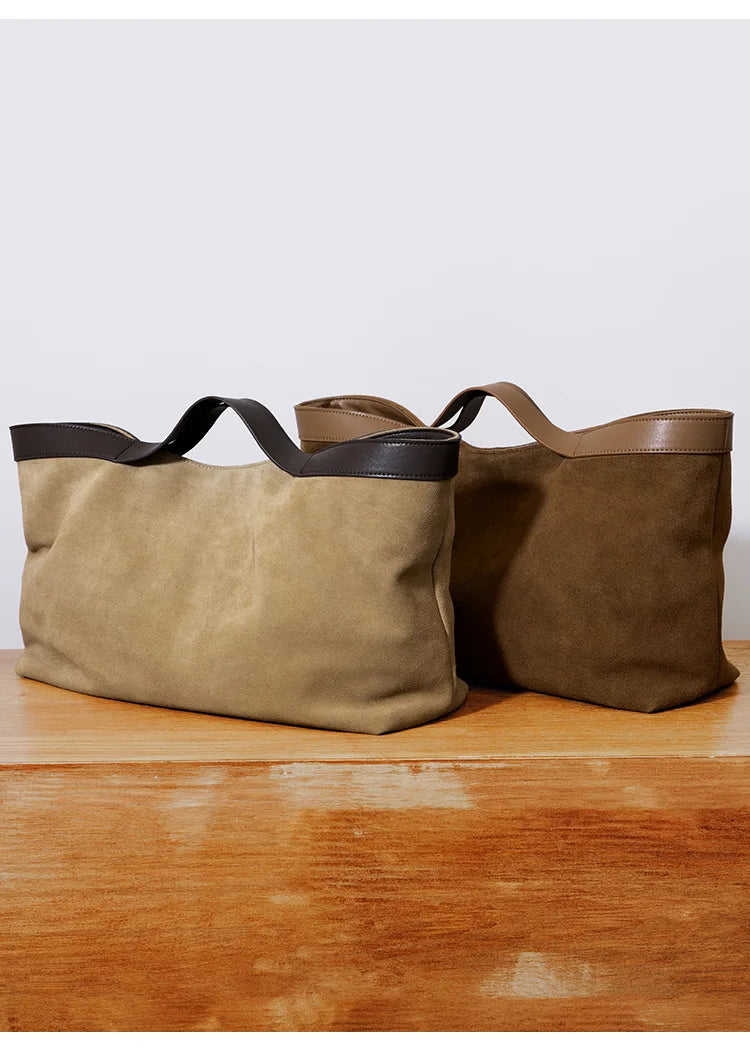 Motingsome Winter New Suede Big Tote Women Matte Cowhide Leather Handbag Oversized Shoulder Bowling Shopper Purse Luxury Design