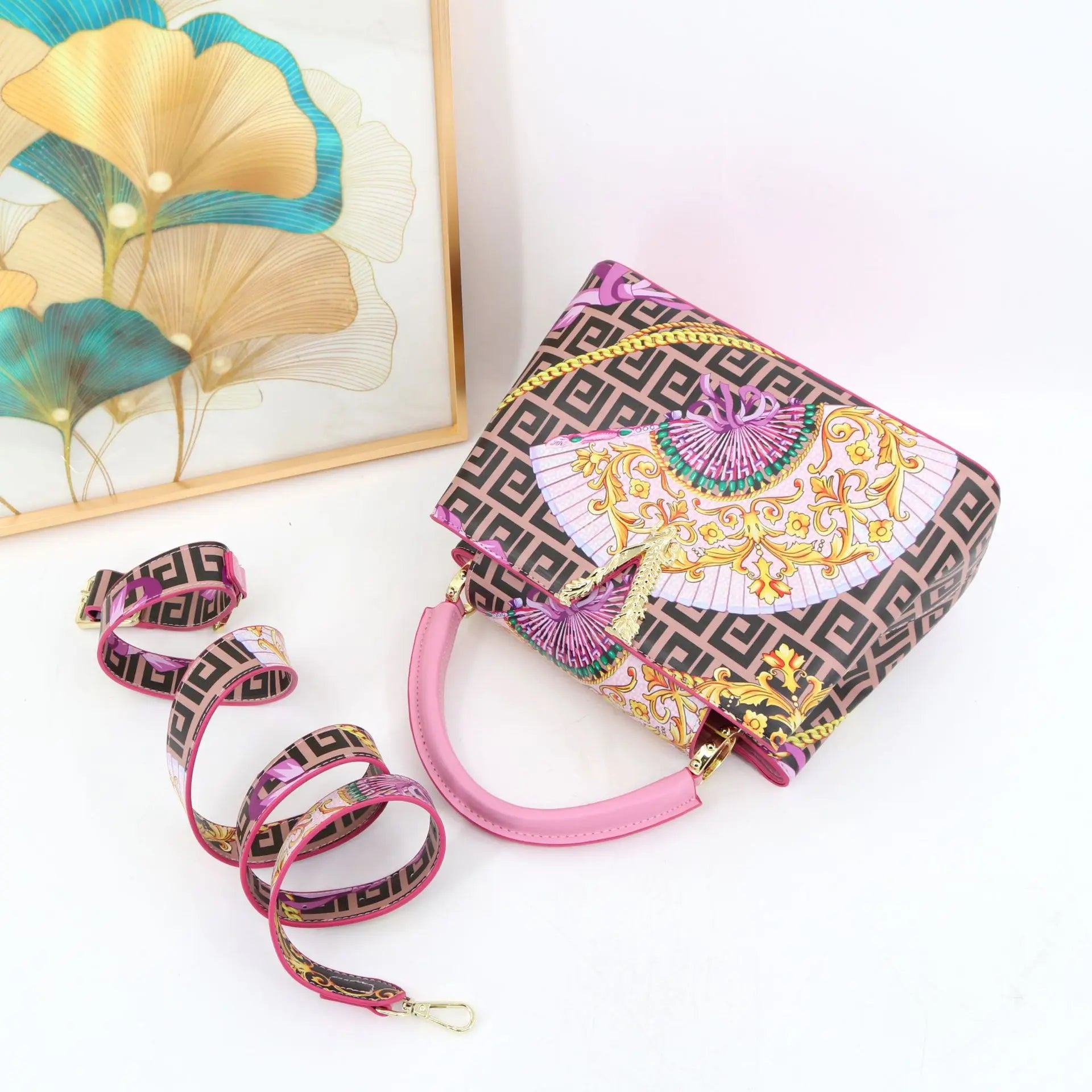 Ins Famous Fashion Classic Printed PU Leather Women's Handbags – Luxury Elegant Shoulder Crossbody Top Handle Bag
