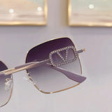 2025 New Fashion Metal Square Polarized Sun Glasses Women Luxury Diamond UV400 Sunglasses Ladies Oversized Eyewears Gafas De Sol