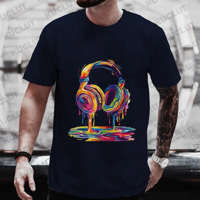 Men’s Hip Hop Melting Headset Graphic Oversized Tee