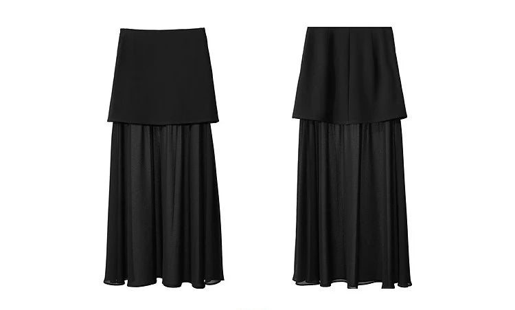 Amii Women's Skirt 2026 Autumn New Elegant Patchwork Chiffon Long Skirt Solid Color Straight Versatile Woman Clothes 12641047