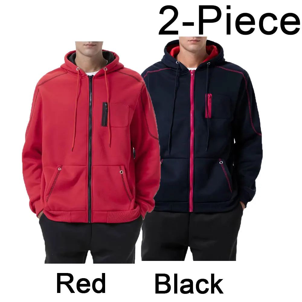 Men's Color Block Fleece Zip-Up Hoodie
