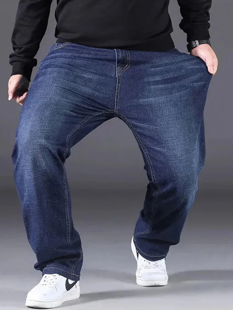 Plus Size Men's Jeans 10XL(160kg) Straight Leg Stretch Denim Pants For 160KG Heavyweight Blue/Black Big & Tall Casual Trousers