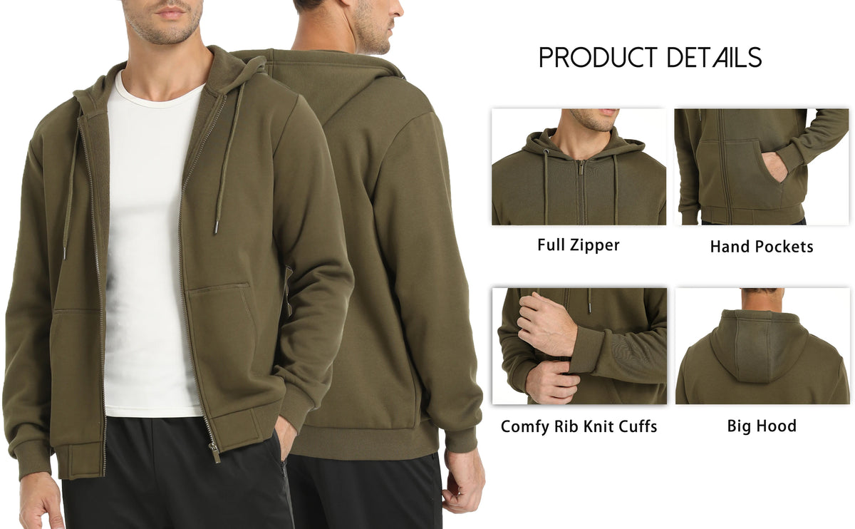 TACVASEN Men's Fleece-Lined Zip-Up Hoodie