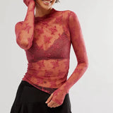 Floral Lace Sheer Mesh Long Sleeve Top