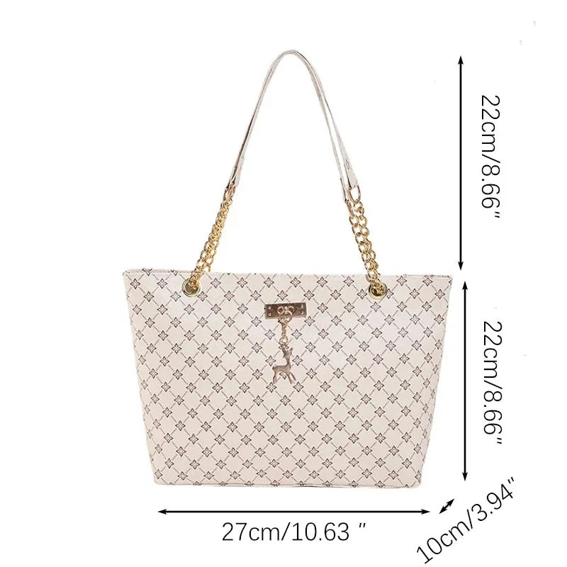 Women's Geometric PU Leather Tote Bag – Large Capacity Shoulder Bag