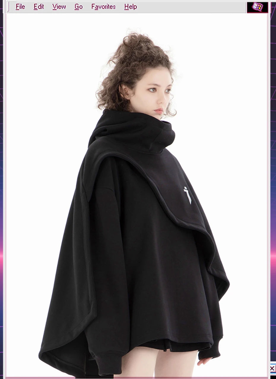 Oversized High-Collar Techwear Pullover Hoodie