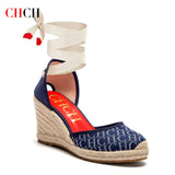 Women's Espadrille Wedge Sandals – Ankle Strap Lace-Up