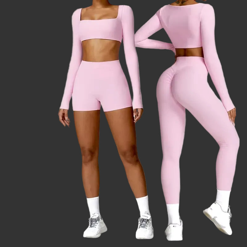 2-Piece Women's High-Waist Yoga Set – Seamless Long Sleeve Workout Suit