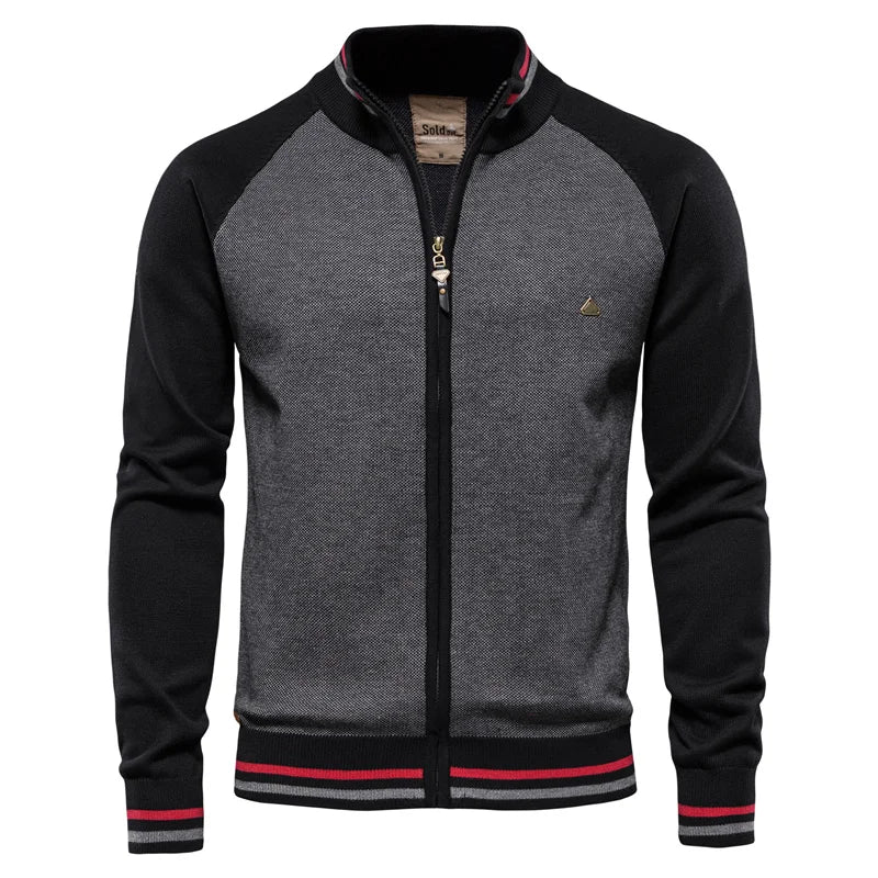 Spliced Streetwear Cardigan – High-Quality USA-Made Cotton Zip Sweater