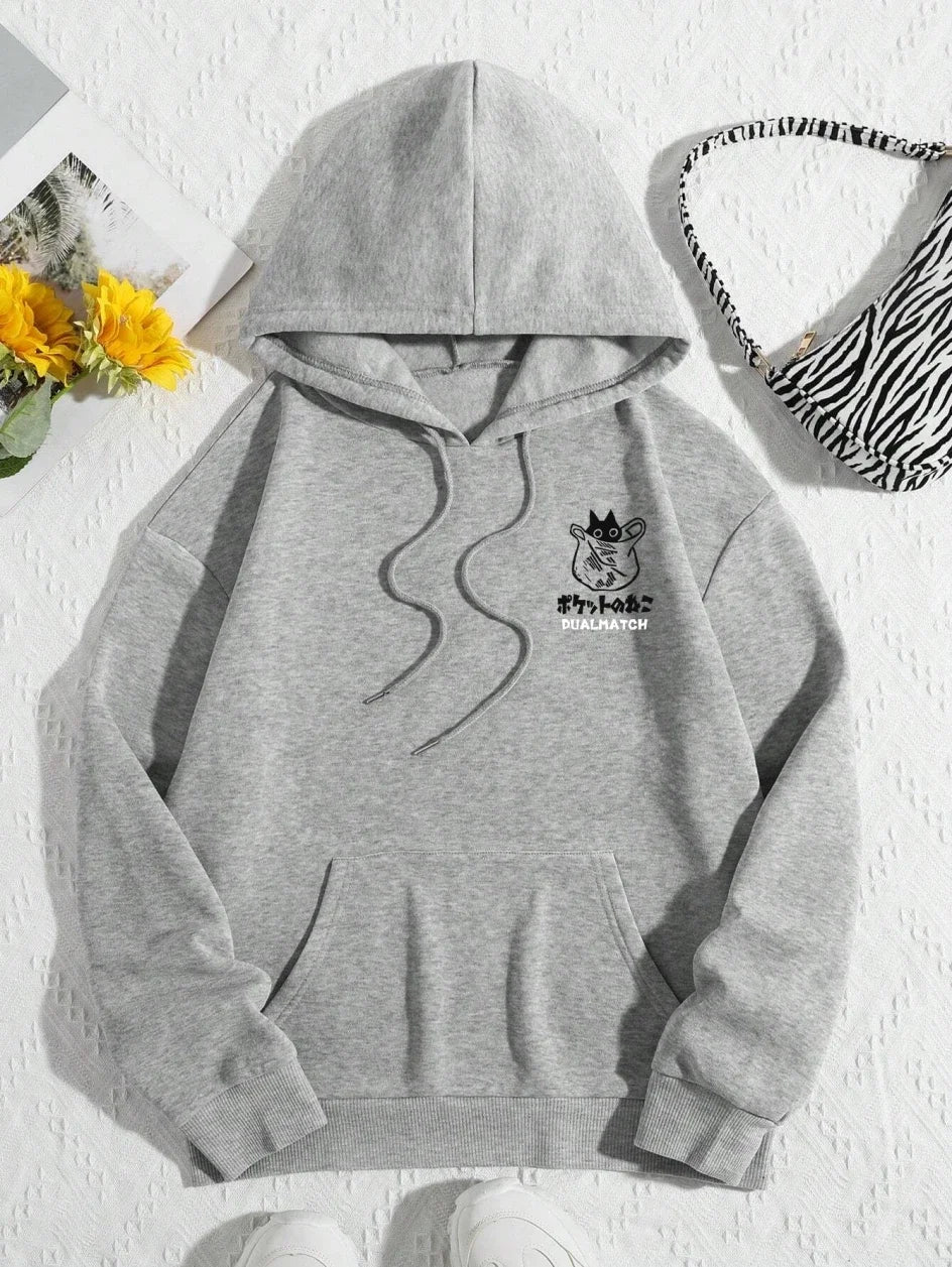 Cat Print Fleece Hoodie – Relaxed Unisex Fit