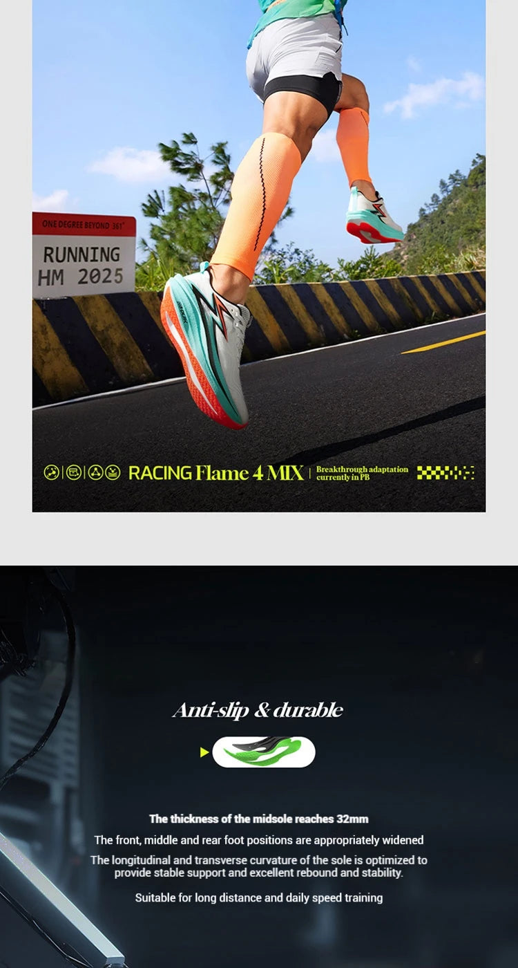 361 Degrees Flame 4.0 MIX Men‘s Running Shoes Racing Marathon Carbon Plate Stable Wear-resistant Jogging Male Sneaker 672512204