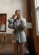 Elegant Lace-Up Woolen Short Coat