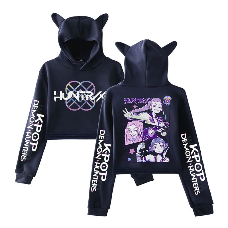 Anime Cat-Ear Cropped Hoodie | K-Pop Inspired Streetwear