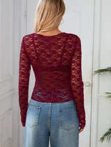 Mesh Lace Long Sleeve Crop Top