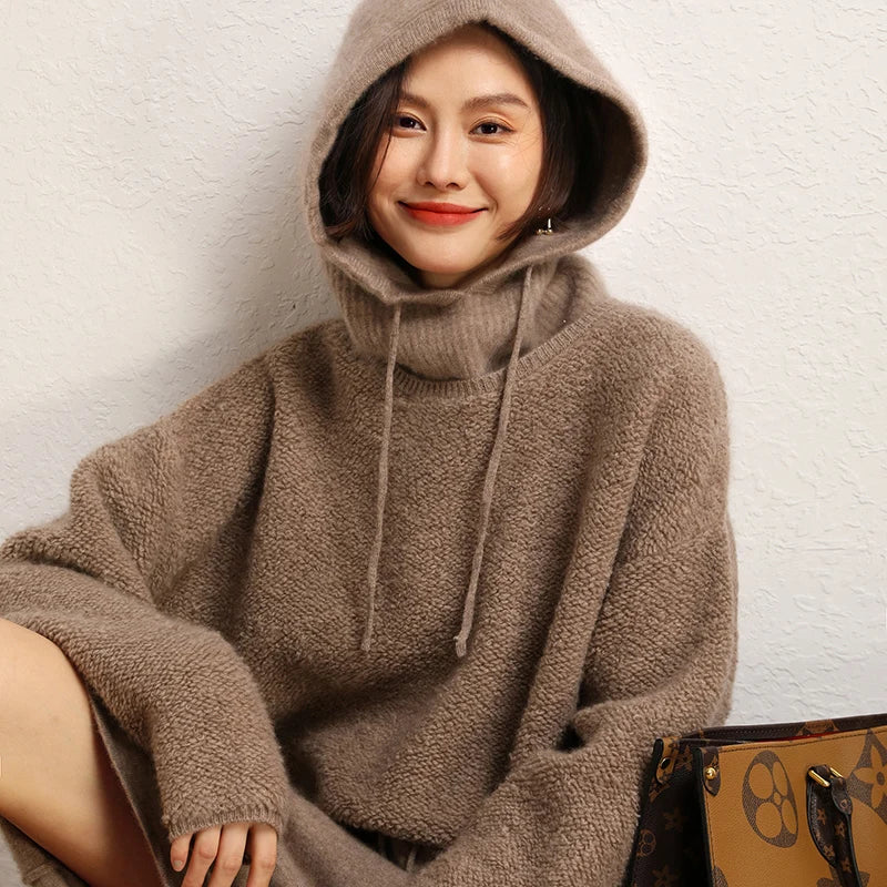 Women's Pure Cashmere Knit Beanie & Scarf Hat