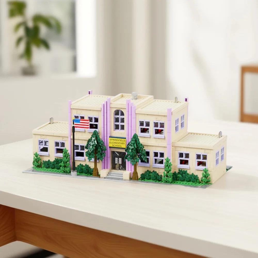 Springfield Elementary School House Modular Buildings Blocks City Apartment Architecture Brick Model Kit Adult DIY Gift 3500PCS