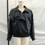Stylish Pu Leather Jacket Stand-collar Loose Long Sleeved Coat Cool Casual Chic Versatile Outerwear New Autumn Women Streetwear