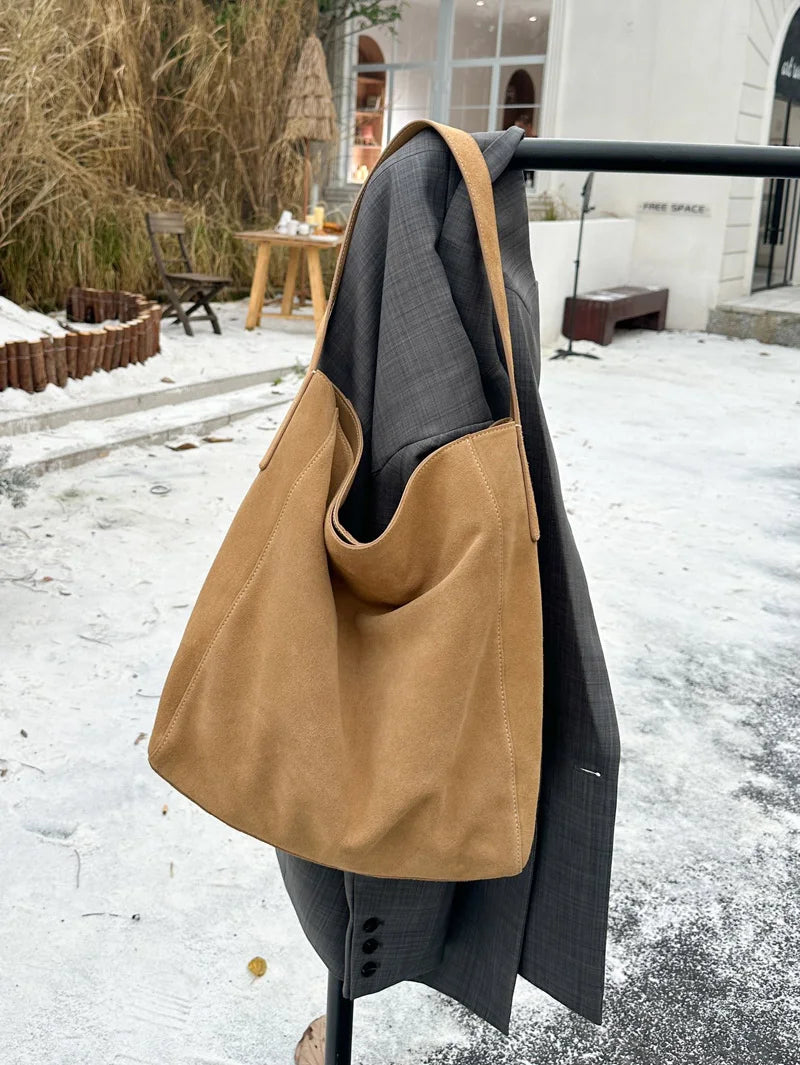 Frosted Suede Tote Bag – Large Capacity Shoulder Bag