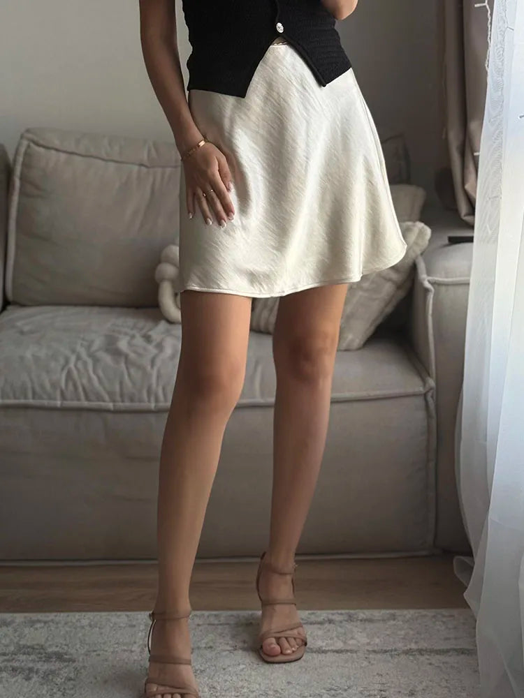 Women's Satin A-Line Mini Skirt | High Waist Office Style