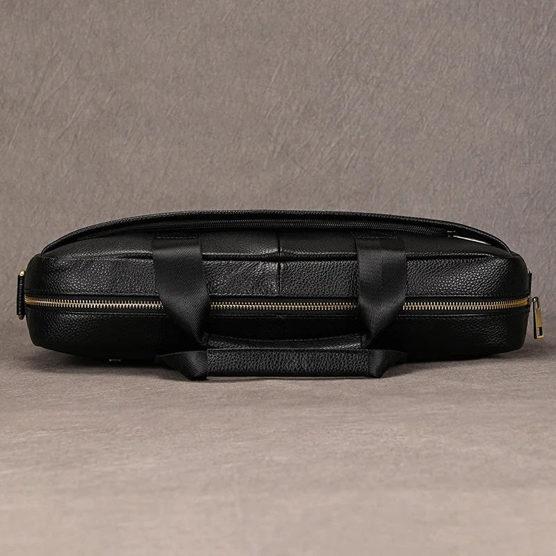 Luufan Genuine Leather Men's Business Handbag 15" Laptop Briefcase Bag Male A4 Document Shoulder Message Computer Bag Work Tote